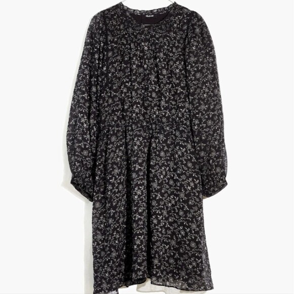 Madewell Ruffle-Neck Button-Front Mini Dress in Dotted Vines size Medium - Picture 6 of 7